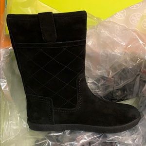 Tory Burch 7 Boots Black Suede shearling NWT